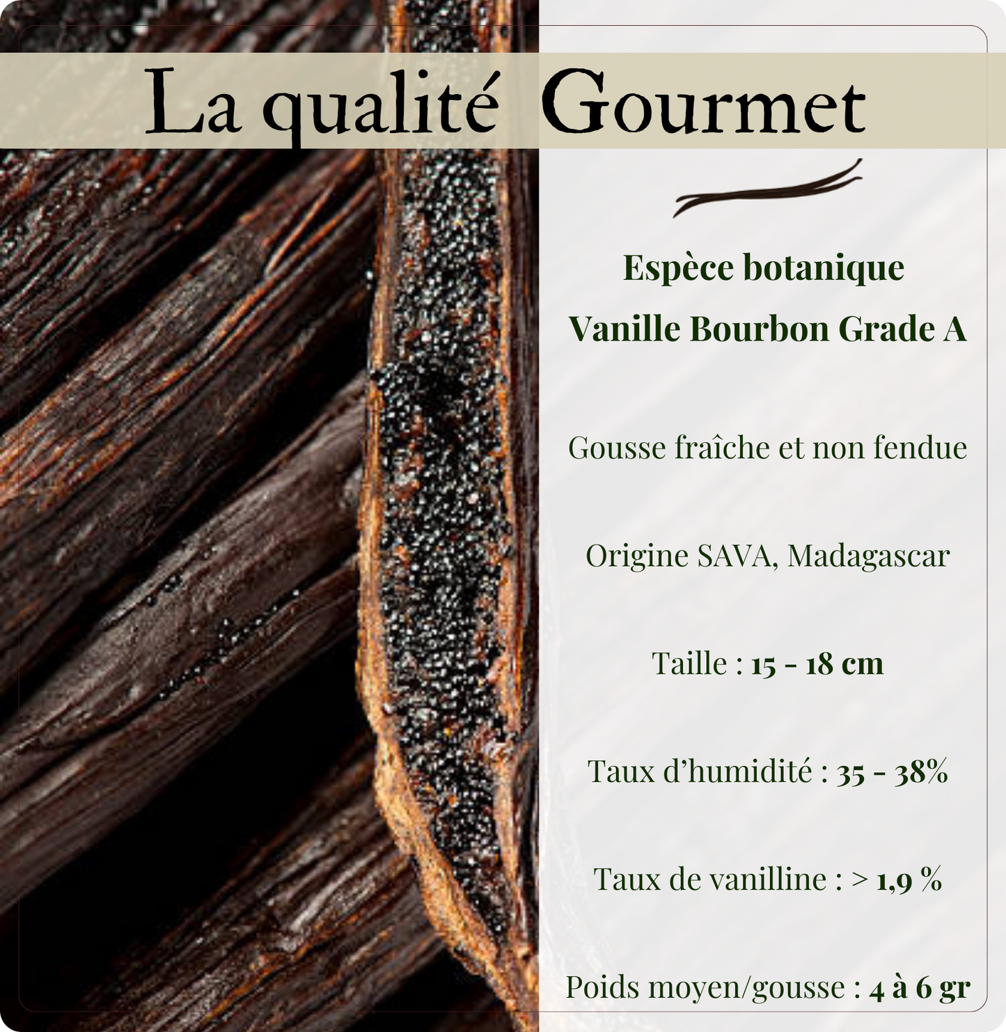 5 Gousses de vanille Noire Bourbon BIO